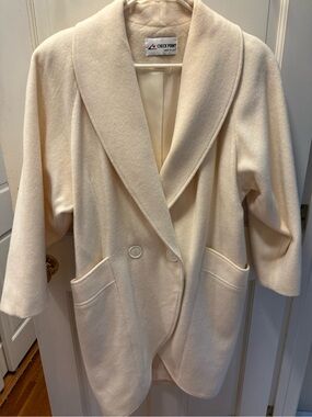 Cream Shawl Collar Wool, Lined Pea Coat
